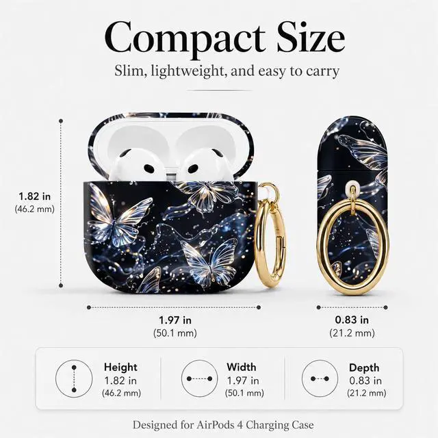 Alt view image 3 of 7 - Compatible with Airpod 4 Case,TPU Cute Pattern Protective, Shockproof Anti Scratch Case with Keychain Ring, Supports Wireless Charging(Crystal Butterflies Floating in Darkness)