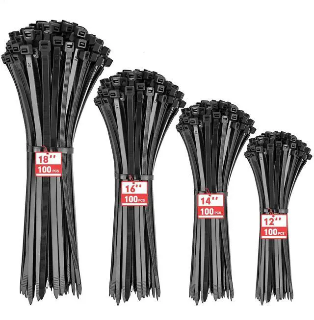 Main image of 400PCS Zip Ties, Assorted 12/14/16/18 Inch Black Cable Ties, 150Lbs | Heavy Duty UV Resistant Self Locking Wire Ties, Multipurpose Cable Management for Indoor & Outdoor Applications