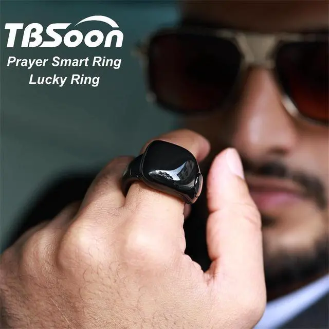Alt view image 4 of 6 - Fashion Tasbih Smart Ring, Tasbeeh Counters, Prayer Direction Indicator Guide,5 Azan Alarm Clock,Forgiveness,Electronic Rosary,Eid al-Fitr Eid al-Adha Ramadan Gift for men women-Black Adjustable Size