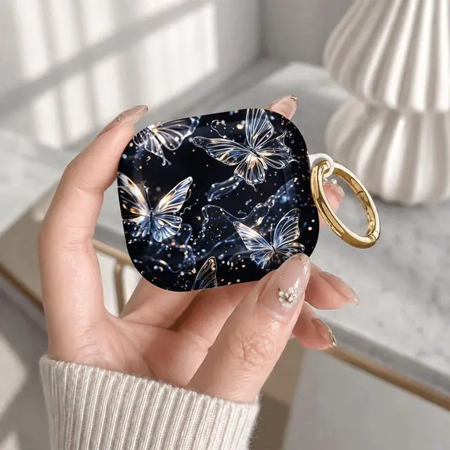 Alt view image 7 of 7 - Compatible with Airpod 4 Case,TPU Cute Pattern Protective, Shockproof Anti Scratch Case with Keychain Ring, Supports Wireless Charging(Crystal Butterflies Floating in Darkness)