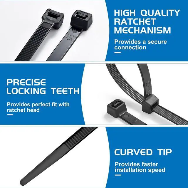 Alt view image 5 of 6 - 400PCS Zip Ties, Assorted 12/14/16/18 Inch Black Cable Ties, 150Lbs | Heavy Duty UV Resistant Self Locking Wire Ties, Multipurpose Cable Management for Indoor & Outdoor Applications