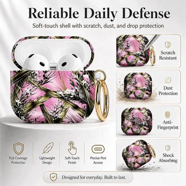 Alt view image 2 of 7 - Compatible with Airpod 4 Case,TPU Cute Pattern Protective, Shockproof Anti Scratch Case with Keychain Ring, Supports Wireless Charging(Abstract Botanical with Pink Background)