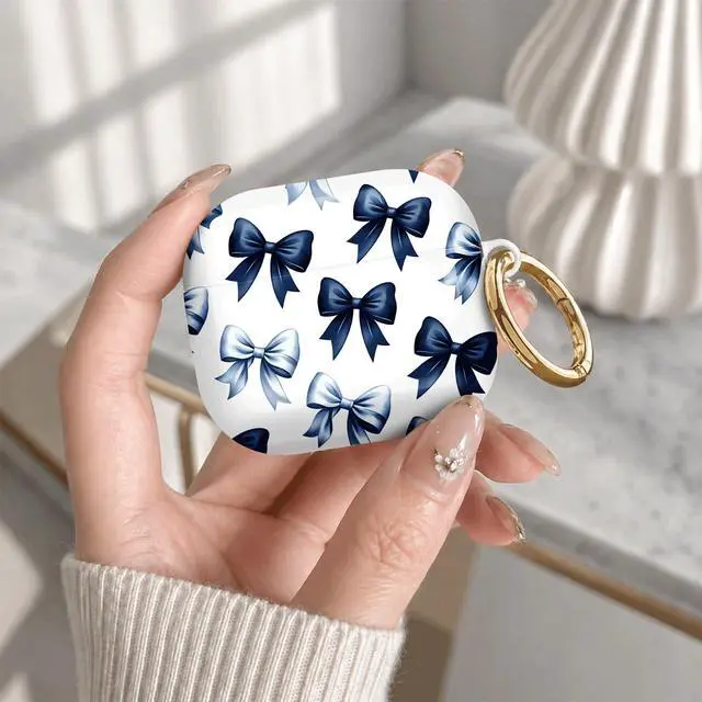 Alt view image 7 of 7 - Compatible with Airpod 4 Case,TPU Cute Pattern Protective, Shockproof Anti Scratch Case with Keychain Ring, Supports Wireless Charging(Blue Bows Repeating)