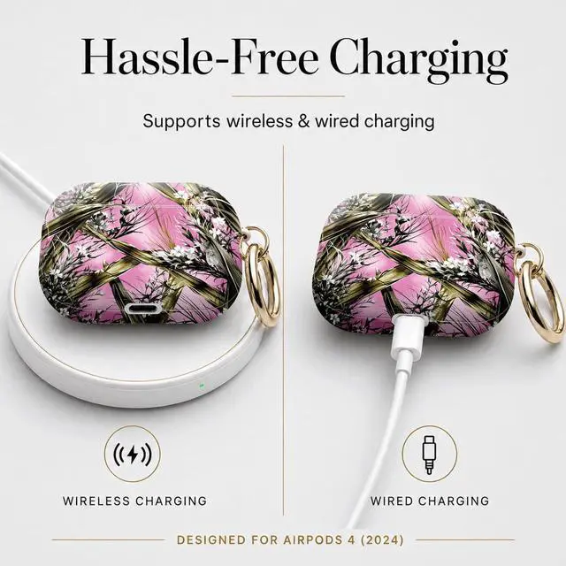 Alt view image 5 of 7 - Compatible with Airpod 4 Case,TPU Cute Pattern Protective, Shockproof Anti Scratch Case with Keychain Ring, Supports Wireless Charging(Abstract Botanical with Pink Background)