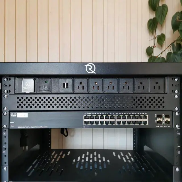 Alt view image 4 of 6 - PDU 6 Outlets with 2 USB Ports, Flexible Rack Mount Power Strip for 19 Server Cabinet, with Surge Protector for Network & Audio Devices, 1U Black