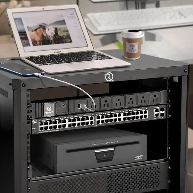 Alt view image 5 of 6 - PDU 6 Outlets with 2 USB Ports, Flexible Rack Mount Power Strip for 19 Server Cabinet, with Surge Protector for Network & Audio Devices, 1U Black