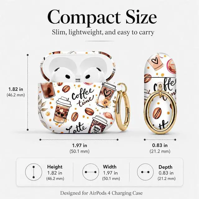 Alt view image 3 of 7 - Compatible with Airpod 4 Case,TPU Cute Pattern Protective, Shockproof Anti Scratch Case with Keychain Ring, Supports Wireless Charging(Coffee Beans Latte Cup Leaves)