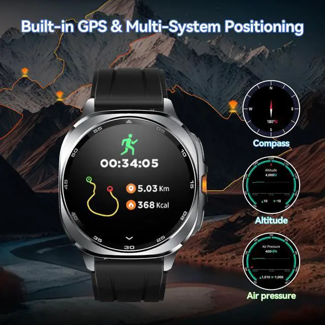 Alt view image 4 of 6 - GPS Smart Watch for Men 1.43-inch HD AMOLED 3ATM Waterproof 530mAh Large Battery 100+ Sport Modes Flashlight Answer/Make Calls smart Watch for Android iOS Fitness and Sports Watch(2 Bands)