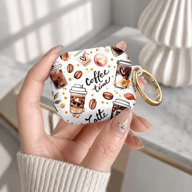 Alt view image 7 of 7 - Compatible with Airpod 4 Case,TPU Cute Pattern Protective, Shockproof Anti Scratch Case with Keychain Ring, Supports Wireless Charging(Coffee Beans Latte Cup Leaves)