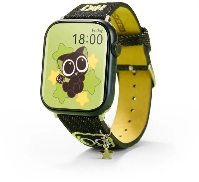 Main image of Luo Xiao Hei Genuine Licensed Stargazing Adventure Watch Band Compatible with Apple Watch - Black & Green Denim Strap with Cute Embroidery & Star Chain for iWatch
