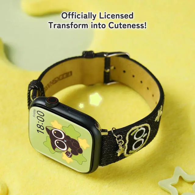 Alt view image 3 of 7 - Luo Xiao Hei Genuine Licensed Stargazing Adventure Watch Band Compatible with Apple Watch - Black & Green Denim Strap with Cute Embroidery & Star Chain for iWatch