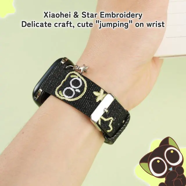 Alt view image 4 of 7 - Luo Xiao Hei Genuine Licensed Stargazing Adventure Watch Band Compatible with Apple Watch - Black & Green Denim Strap with Cute Embroidery & Star Chain for iWatch