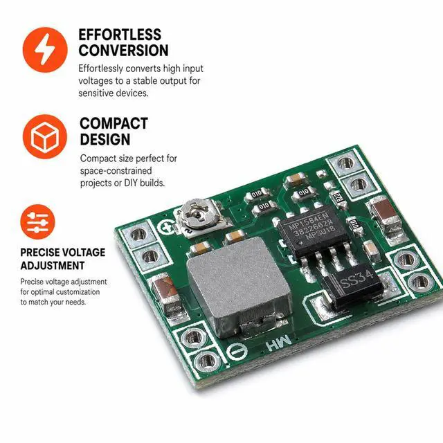 Alt view image 2 of 7 - 6-Pack MP1584EN Buck Converter, DC-DC, 3A Adjustable | 4.5-28V input to 0.8-20V output, up to 92% efficiency, compact 22x17x4mm, for DIY electronics