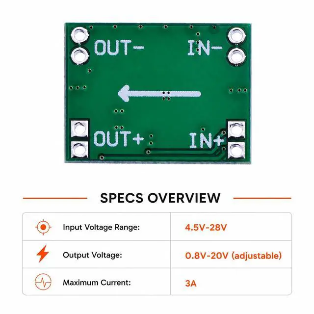 Alt view image 3 of 7 - 6-Pack MP1584EN Buck Converter, DC-DC, 3A Adjustable | 4.5-28V input to 0.8-20V output, up to 92% efficiency, compact 22x17x4mm, for DIY electronics