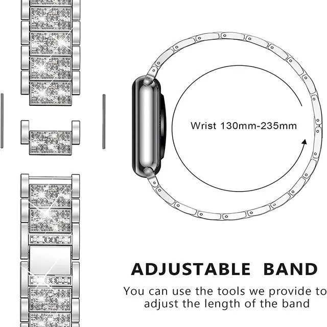 Alt view image 4 of 6 - 22mm Women's Jewelry Bling Diamond Metal Dressy Strap, Adjustable Replacement Strap Accessories Compatible for GTX12, T60 Smart Watches
