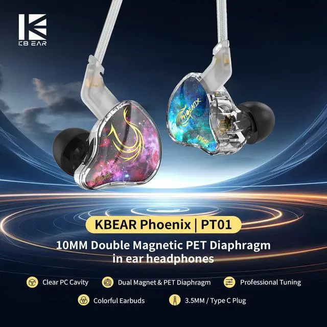 Alt view image 3 of 6 - KBEAR Phoenix Wired Earbuds, RedBlue with Mic | in Ear Headphones with 10mm DD+PET Driver, Stereo Clear Sound Gaming Headphones, in Ear Monitor for Music Gaming