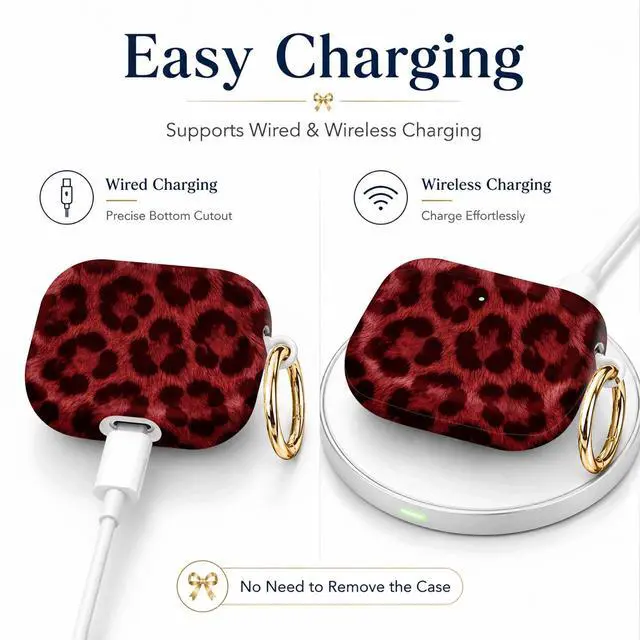 Alt view image 3 of 7 - Compatible with AirPod 4th Generation (2024), Cute Protective Cover with Keychain, TPU Anti-Drop Earbuds Case for Women and Men(Red Leopard Texture)