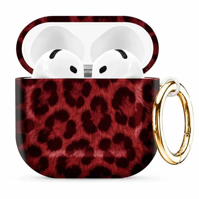 Main image of Compatible with AirPod 4th Generation (2024), Cute Protective Cover with Keychain, TPU Anti-Drop Earbuds Case for Women and Men(Red Leopard Texture)