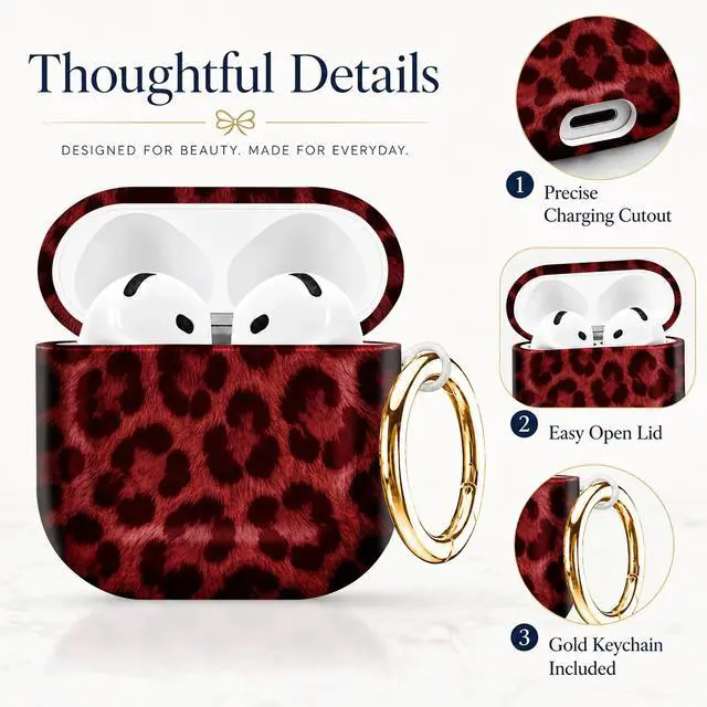 Alt view image 2 of 7 - Compatible with AirPod 4th Generation (2024), Cute Protective Cover with Keychain, TPU Anti-Drop Earbuds Case for Women and Men(Red Leopard Texture)