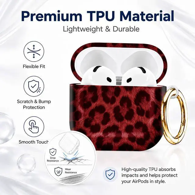 Alt view image 7 of 7 - Compatible with AirPod 4th Generation (2024), Cute Protective Cover with Keychain, TPU Anti-Drop Earbuds Case for Women and Men(Red Leopard Texture)