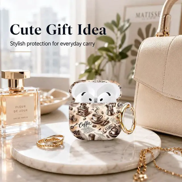 Alt view image 4 of 7 - Compatible with AirPod 4th Generation (2024), Cute Protective Cover with Keychain, TPU Anti-Drop Earbuds Case for Women and Men(Coffee Tea Cup Grinder Beans)