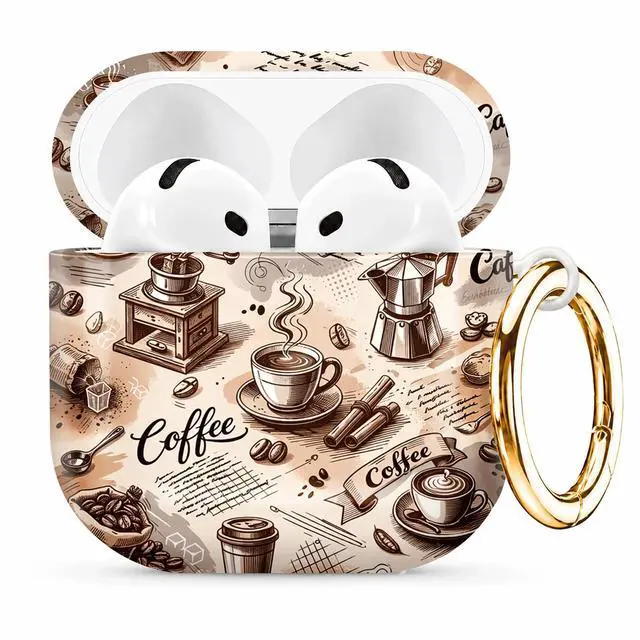 Main image of Compatible with AirPod 4th Generation (2024), Cute Protective Cover with Keychain, TPU Anti-Drop Earbuds Case for Women and Men(Coffee Tea Cup Grinder Beans)