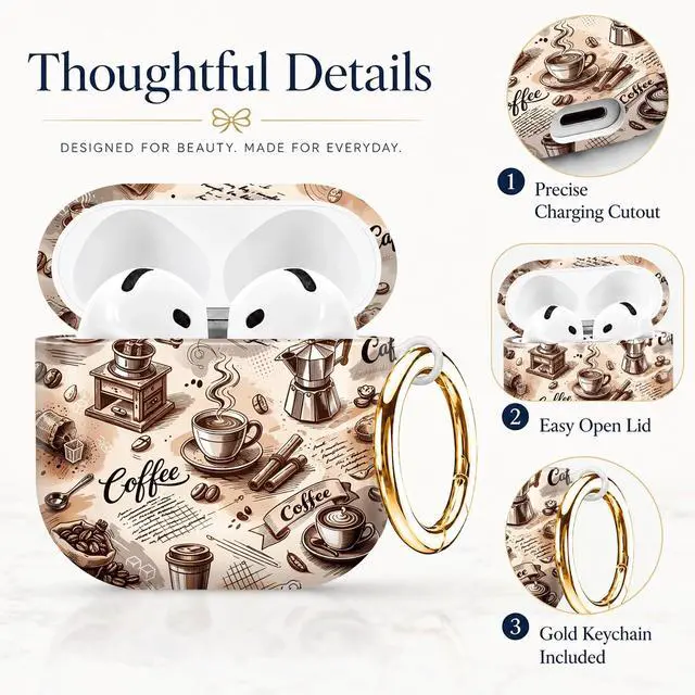 Alt view image 2 of 7 - Compatible with AirPod 4th Generation (2024), Cute Protective Cover with Keychain, TPU Anti-Drop Earbuds Case for Women and Men(Coffee Tea Cup Grinder Beans)