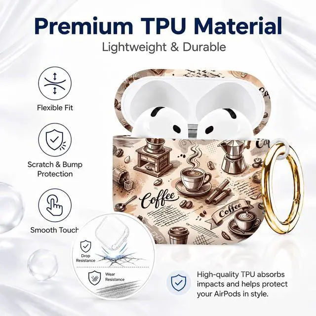 Alt view image 7 of 7 - Compatible with AirPod 4th Generation (2024), Cute Protective Cover with Keychain, TPU Anti-Drop Earbuds Case for Women and Men(Coffee Tea Cup Grinder Beans)