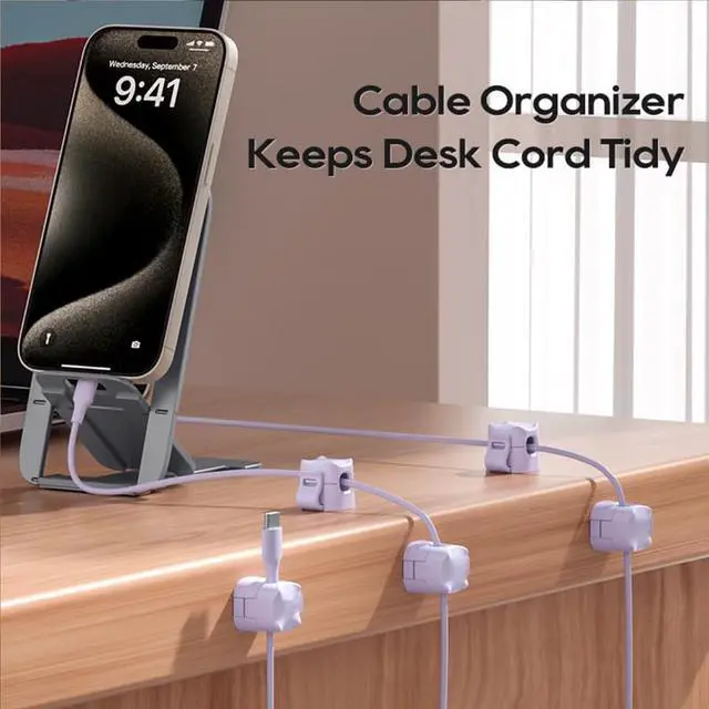 Alt view image 4 of 6 - 6 Pack Cable Clips - Adhesive Cord Organizer for Home Office Desk, Phone, Car, Wall, Desktop, Nightstand - Cable Management SolutionPurple