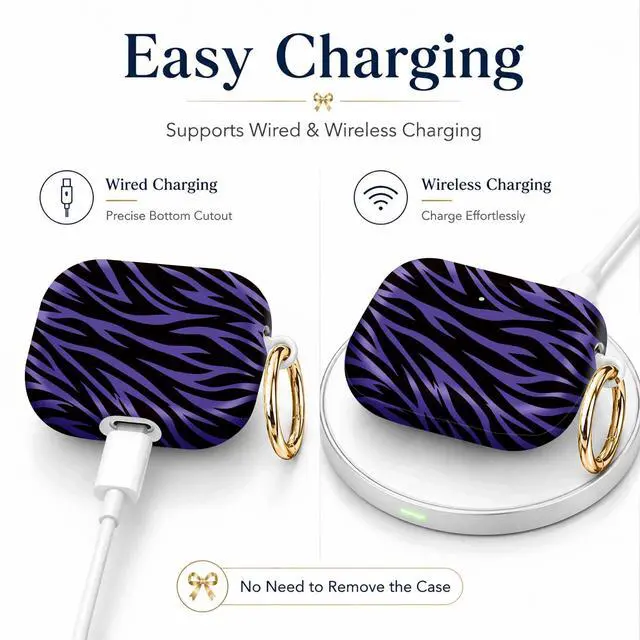 Alt view image 3 of 7 - Compatible with AirPod 4th Generation (2024), Cute Protective Cover with Keychain, TPU Anti-Drop Earbuds Case for Women and Men(Purple and Black Zebra Stripes)