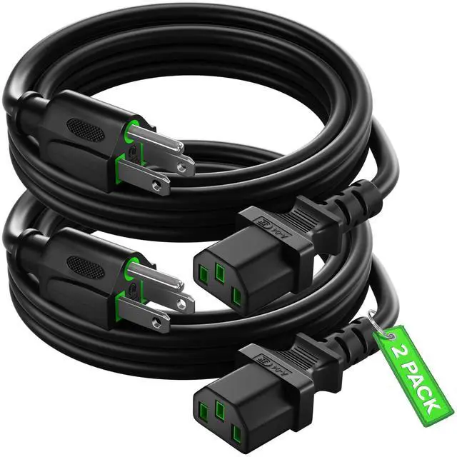 Main image of 6 Feet 2 Pack Universal Computer Monitor Power Cord, C13 Power Cable for Monitor, PC, Desktop, Printer, Scanner, 16 AWG NEMA 5-15P to IEC13 - UL Certified
