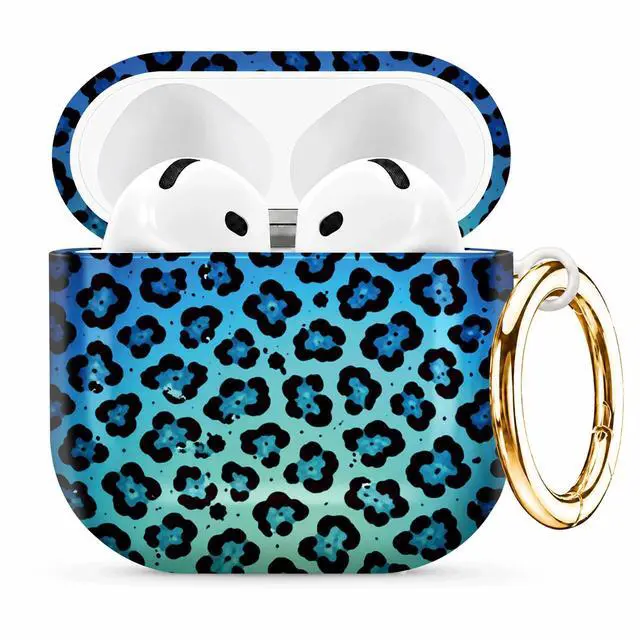 Main image of Compatible with AirPod 4th Generation (2024), Cute Protective Cover with Keychain, TPU Anti-Drop Earbuds Case for Women and Men(Blue Leopard Gradient)