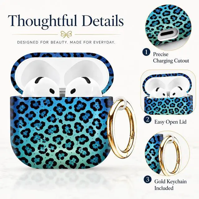 Alt view image 2 of 7 - Compatible with AirPod 4th Generation (2024), Cute Protective Cover with Keychain, TPU Anti-Drop Earbuds Case for Women and Men(Blue Leopard Gradient)