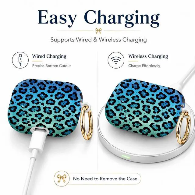 Alt view image 3 of 7 - Compatible with AirPod 4th Generation (2024), Cute Protective Cover with Keychain, TPU Anti-Drop Earbuds Case for Women and Men(Blue Leopard Gradient)