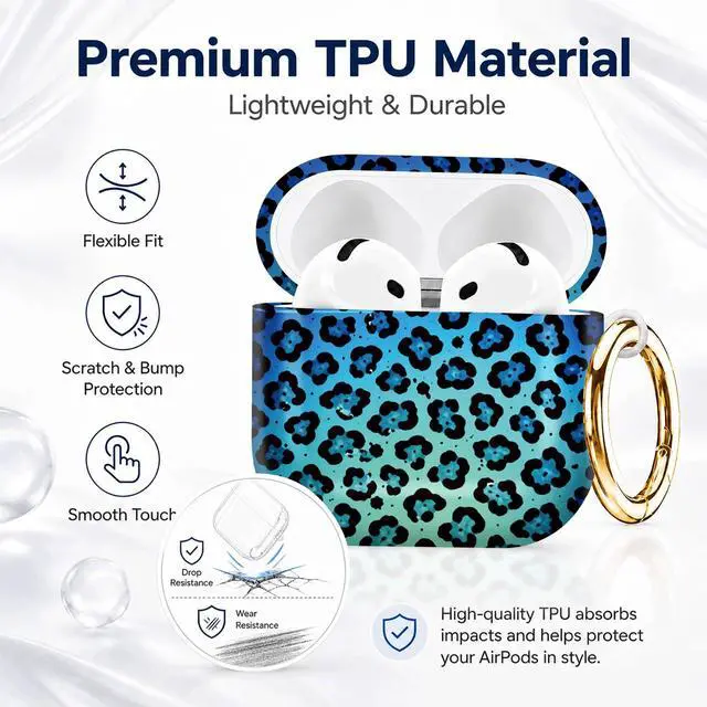 Alt view image 7 of 7 - Compatible with AirPod 4th Generation (2024), Cute Protective Cover with Keychain, TPU Anti-Drop Earbuds Case for Women and Men(Blue Leopard Gradient)