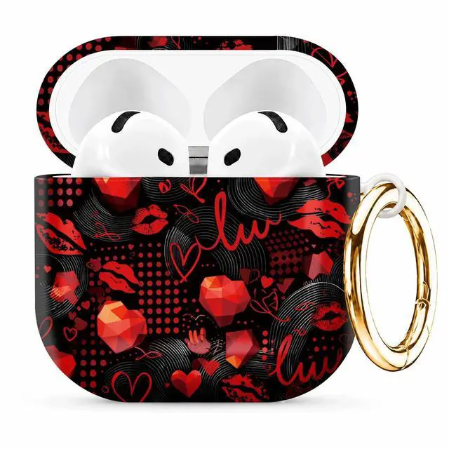 Main image of Compatible with AirPod 4th Generation (2024), Cute Protective Cover with Keychain, TPU Anti-Drop Earbuds Case for Women and Men(Red Lips Hearts Dots Swirls)