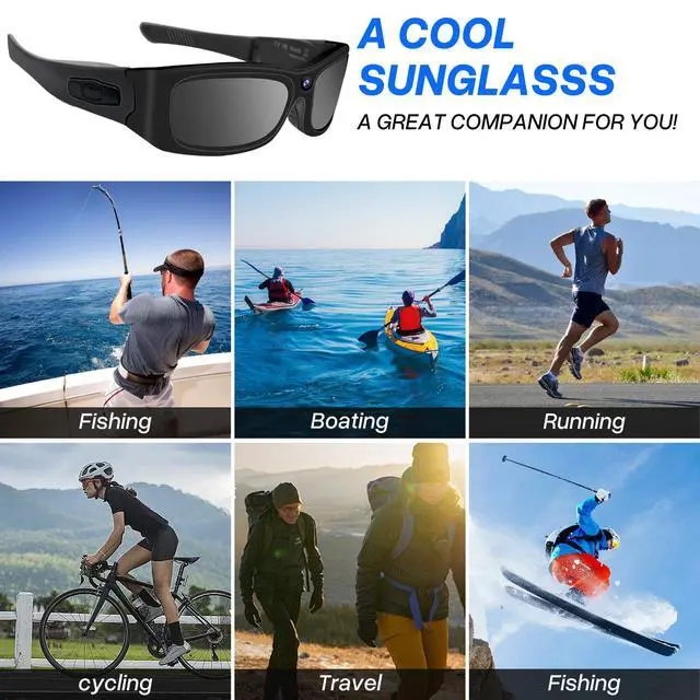 Alt view image 7 of 7 - HD 1080P Camera Sport Glasses Bluetooth Sunglasses Video Camera, Glasses Action Camera with Earphone for Outdoor, Travel, Cycling (No Audio)