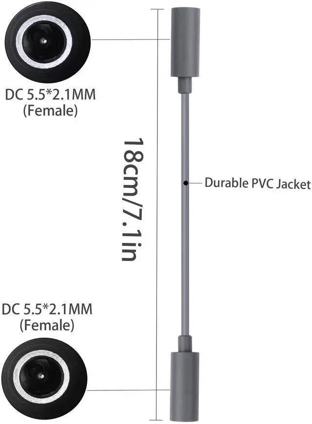Alt view image 5 of 6 - 18CM/7.1 Inches Starlink Mini DC Waterproof Extension Cable | Female to Female Cable, Starlink Mini Accessories, 18AWG DC 5.5*2.1mm, Female Barrel Connector Power Cord