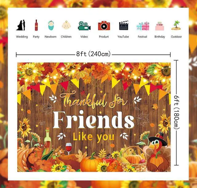 Alt view image 6 of 7 - Happy Friendsgiving Party Backdrop Thankful for Friends Like You Photography Background Fall Thanksgiving Friends Giving Give Thanks Party Decorations Banner (94X70 inch (8x6FT))