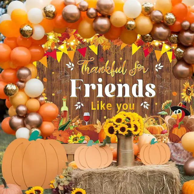 Alt view image 3 of 7 - Happy Friendsgiving Party Backdrop Thankful for Friends Like You Photography Background Fall Thanksgiving Friends Giving Give Thanks Party Decorations Banner (94X70 inch (8x6FT))