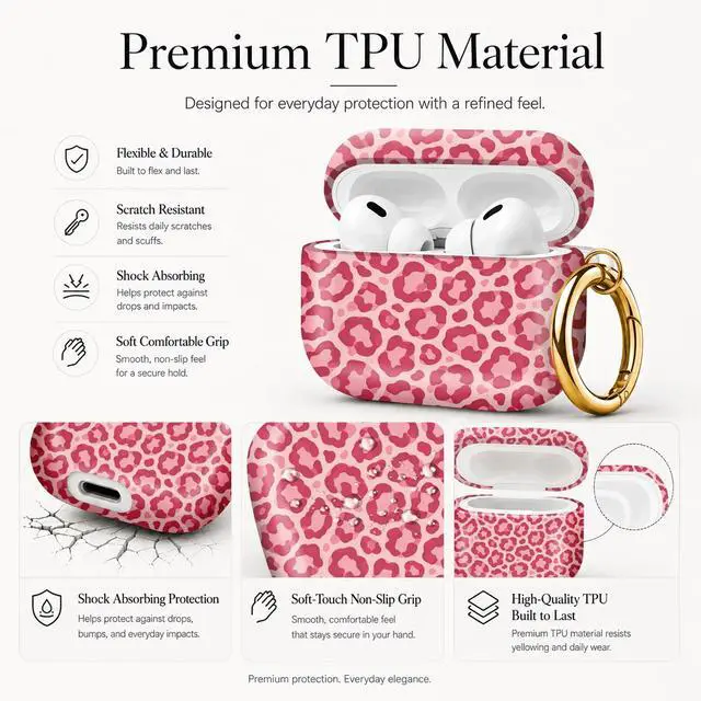 Alt view image 4 of 7 - Compatible with AirPod Pro 3 Case (2025), Stylish Pattern Protective Cover with Keychain, Shockproof Anti-Drop TPU Case for Women and Men(Pink Spot)