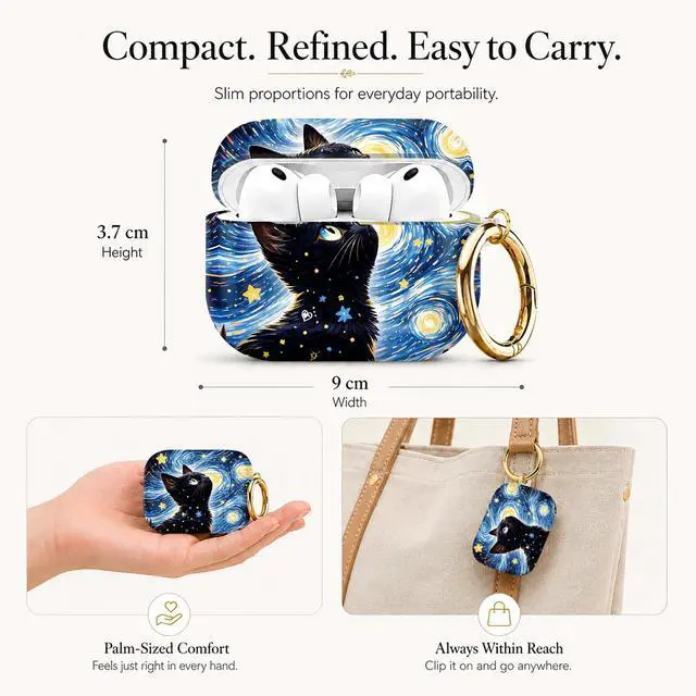 Alt view image 2 of 7 - Compatible with AirPod Pro 3 Case (2025), Stylish Pattern Protective Cover with Keychain, Shockproof Anti-Drop TPU Case for Women and Men(Starry Night Cat Art)