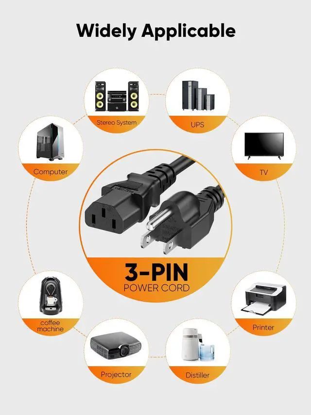 Alt view image 6 of 6 - 2-Pack 18AWG Universal Power Cord 1FT NEMA 5-15P to IEC320C13 | c13 power cord,Computer Power Cord,3 prong ac power cord,Black PVC Molding,0.3M,UL Safety Certification,SJT