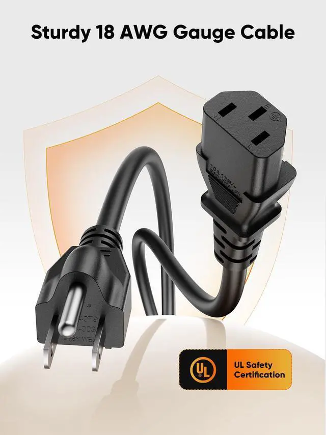 Alt view image 5 of 6 - 2-Pack 18AWG Universal Power Cord 1FT NEMA 5-15P to IEC320C13 | c13 power cord,Computer Power Cord,3 prong ac power cord,Black PVC Molding,0.3M,UL Safety Certification,SJT