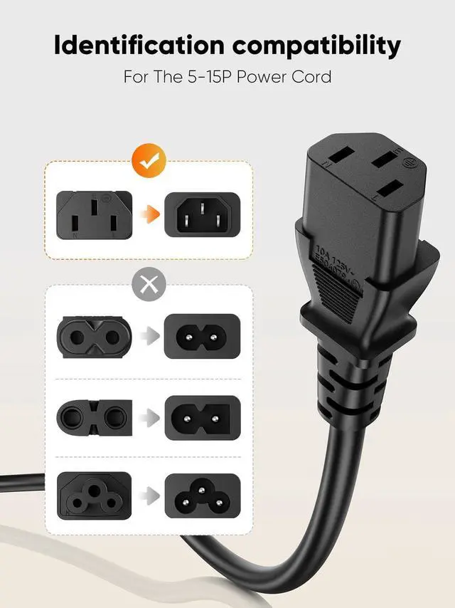 Alt view image 3 of 6 - 2-Pack 18AWG Universal Power Cord 1FT NEMA 5-15P to IEC320C13 | c13 power cord,Computer Power Cord,3 prong ac power cord,Black PVC Molding,0.3M,UL Safety Certification,SJT