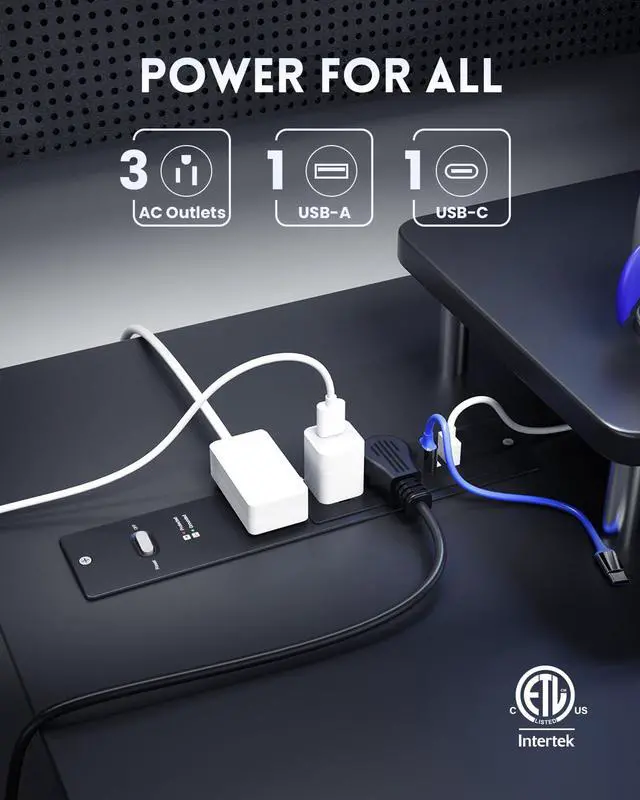 Alt view image 2 of 6 - Recessed Power Strip 6 FT, Flush Mount, PD 20W Fast Charging, Flat Plug, 14 Gauge, 980J Surge Protector, Black Recessed Power Strip with USB C