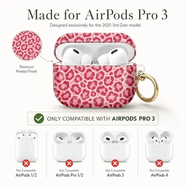 Alt view image 6 of 7 - Compatible with AirPod Pro 3 Case (2025), Stylish Pattern Protective Cover with Keychain, Shockproof Anti-Drop TPU Case for Women and Men(Pink Spot)