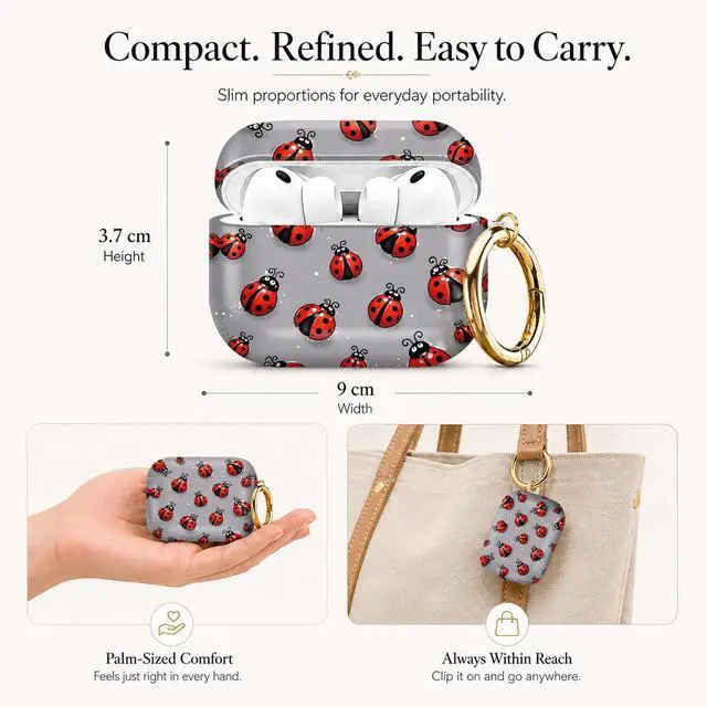 Alt view image 2 of 7 - Compatible with AirPod Pro 3 Case (2025), Stylish Pattern Protective Cover with Keychain, Shockproof Anti-Drop TPU Case for Women and Men(Ladybird Gray Background)