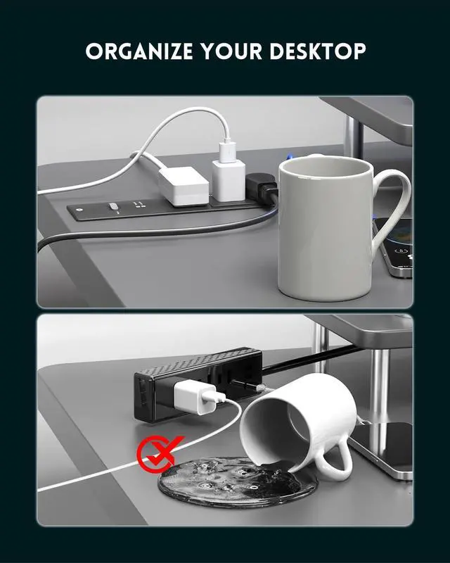 Alt view image 5 of 6 - Recessed Power Strip 6 FT, Flush Mount, PD 20W Fast Charging, Flat Plug, 14 Gauge, 980J Surge Protector, Black Recessed Power Strip with USB C