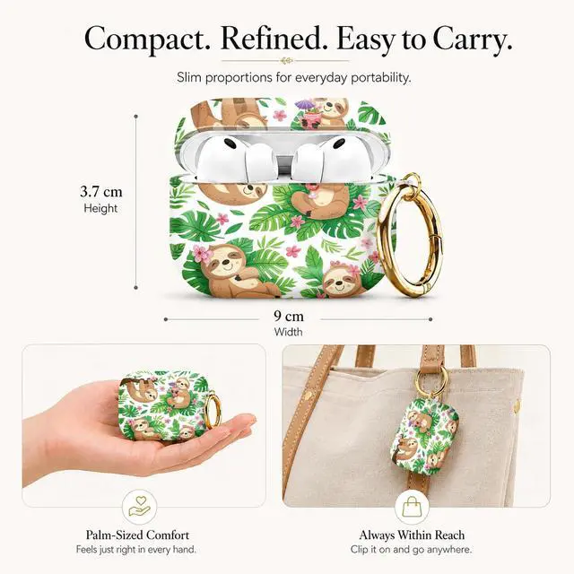 Alt view image 2 of 7 - Compatible with AirPod Pro 3 Case (2025), Stylish Pattern Protective Cover with Keychain, Shockproof Anti-Drop TPU Case for Women and Men(Sloth and Tropical Plants)